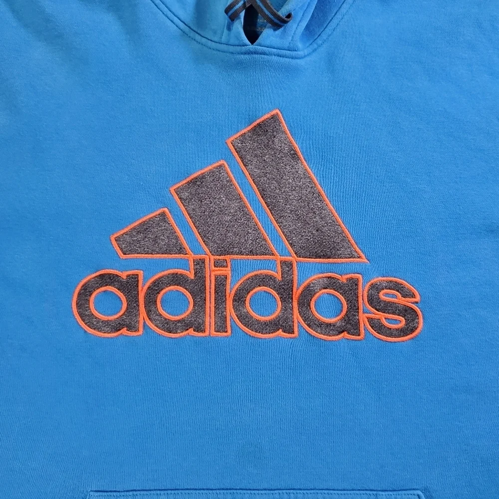Adidas Pullover Kangaroo Pocket Long Sleeve Hoodie Blue Size XL